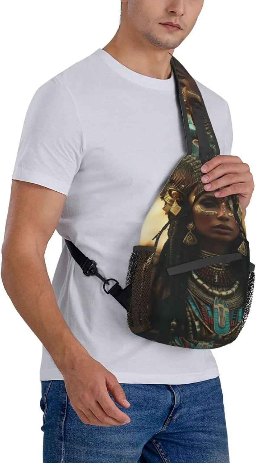 Black And Gold Flowers Crossbody Bag Chest Shoulder Bag Small Casual Backpack Suitable For Women Men Hiking