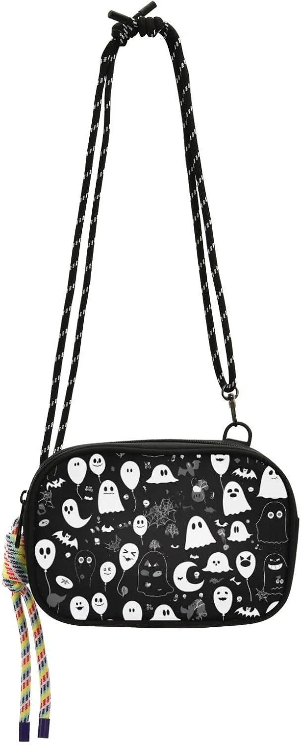 Black and White Cartoon Halloween Unique Balloon Cross Body Bag for Mens Beauty with Adjustable Strap Mini Shoulder Bag Walk dog bolsas elegantes para mujer