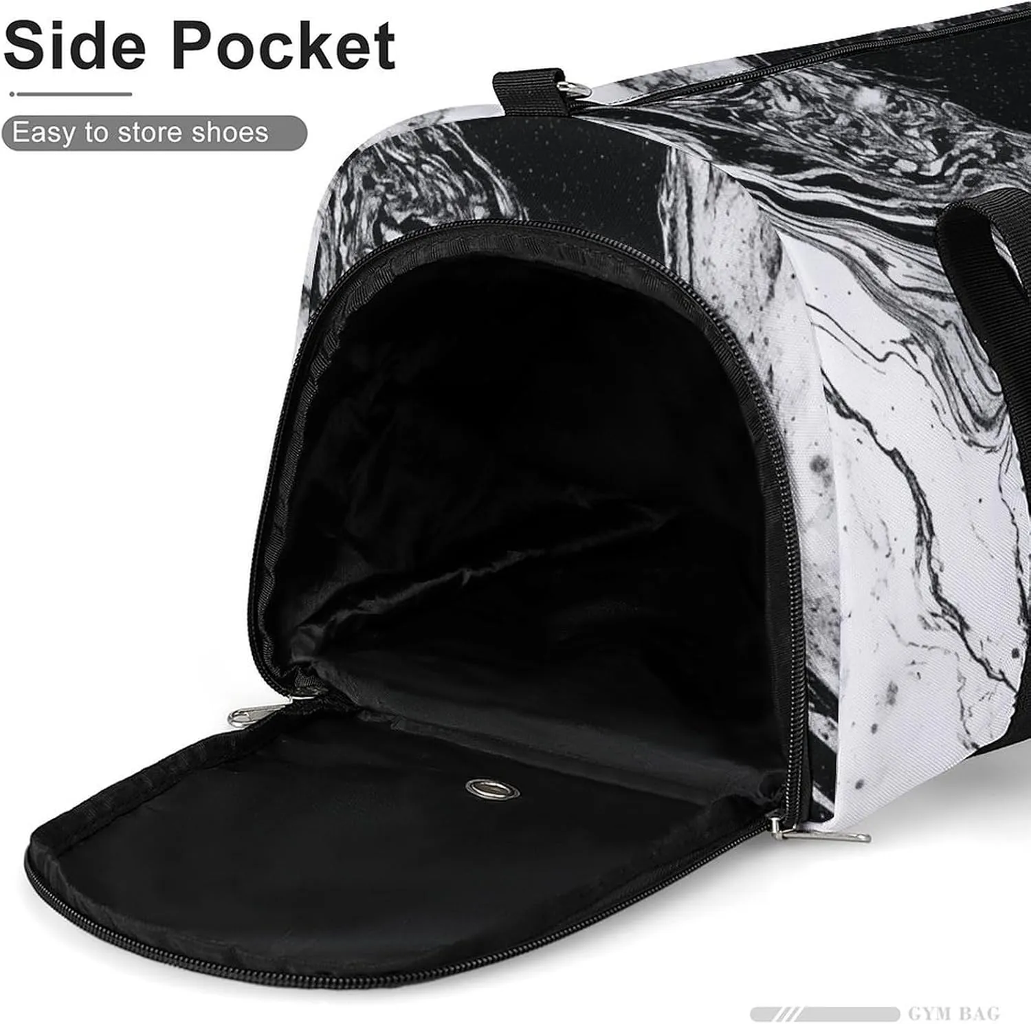 Black And White Marble_78064341 Sports Gym Bag Carry on Holdalls for Men Small Duffel Bags for Women with Shoe Compartment