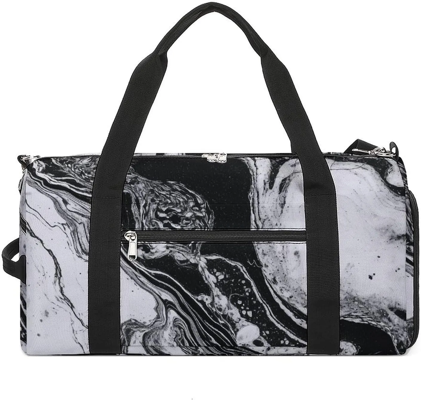 Black And White Marble_78064341 Sports Gym Bag Carry on Holdalls for Men Small Duffel Bags for Women with Shoe Compartment