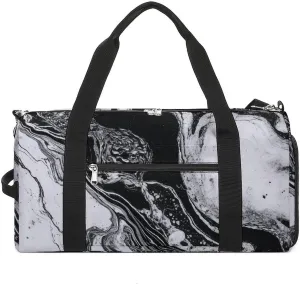 Black And White Marble_78064341 Sports Gym Bag Carry on Holdalls for Men Small Duffel Bags for Women with Shoe Compartment