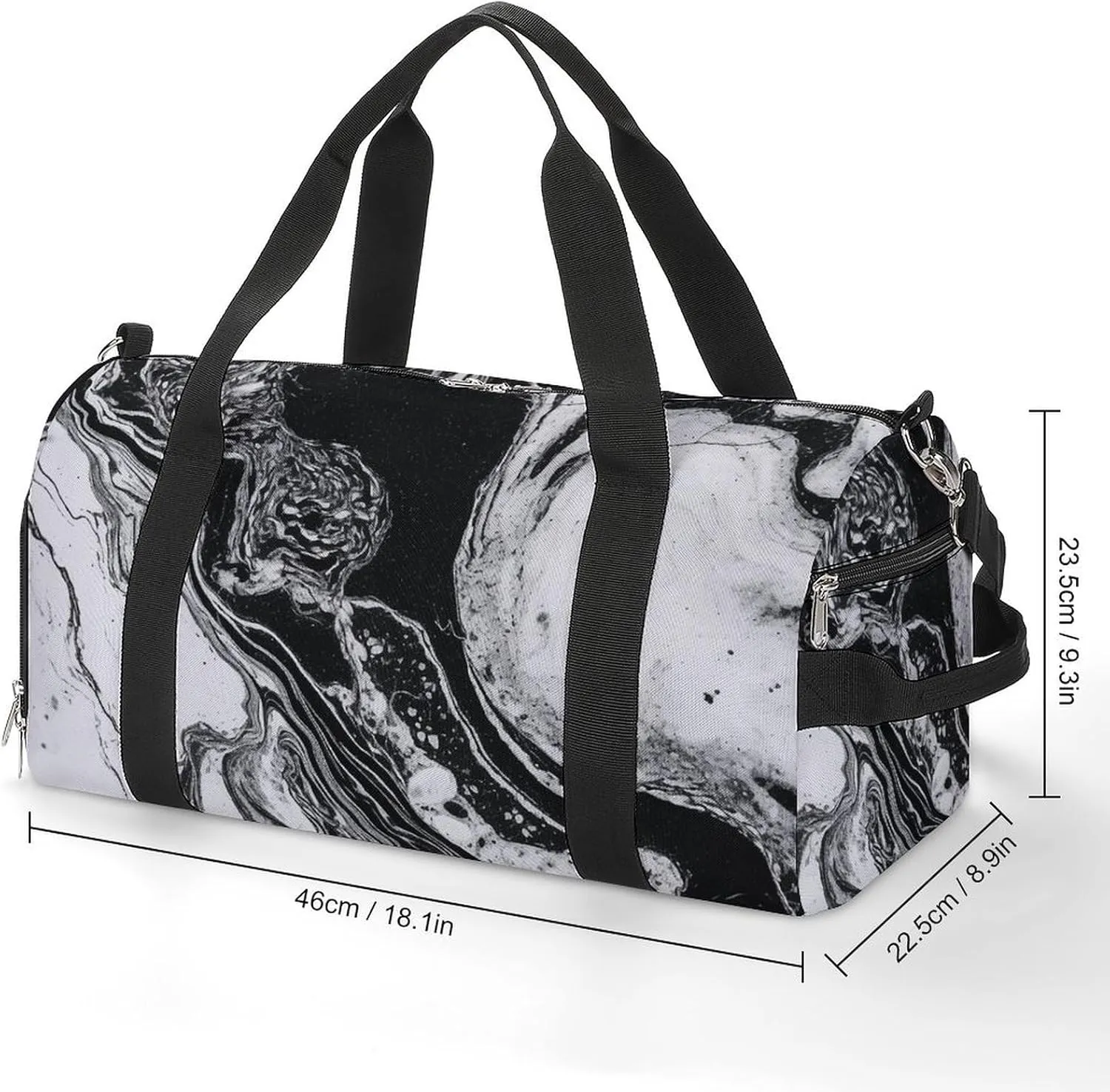Black And White Marble_78064341 Sports Gym Bag Carry on Holdalls for Men Small Duffel Bags for Women with Shoe Compartment