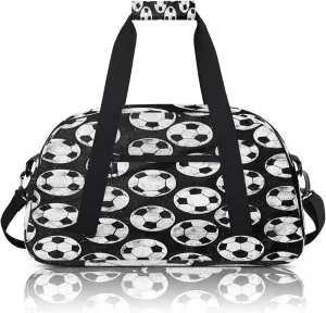 Black And White Soccer Ball Small Gym Bag 18 inch Carry On Duffel Bag for Weekender Travel Sports Workout Yoga Gymnastics Dance Ballet