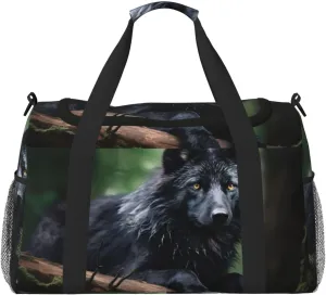 Black Beaver print Carry on Luggage for Women Men Shoulder Weekender Crossbody Bag for Yoga Travel Must Haves