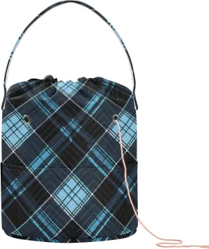 Black Blue Plaids Yarn Bag Yarn Bag Crocheting Portable Travel Bag for Crochet Holder Knitting