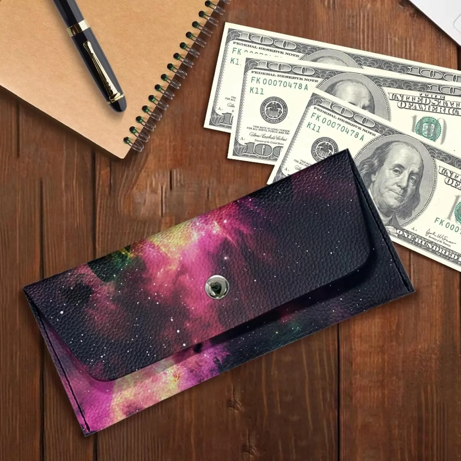 Black Cat Star Long Slim Wallets for Men Women Womens Billfold Wallets Long Clutch Wallet Purse for Women Large Capacity Wallet Waterproof PU Leather Cash Wallet