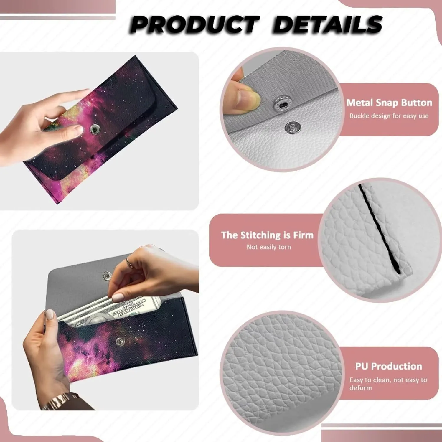 Black Cat Star Long Slim Wallets for Men Women Womens Billfold Wallets Long Clutch Wallet Purse for Women Large Capacity Wallet Waterproof PU Leather Cash Wallet
