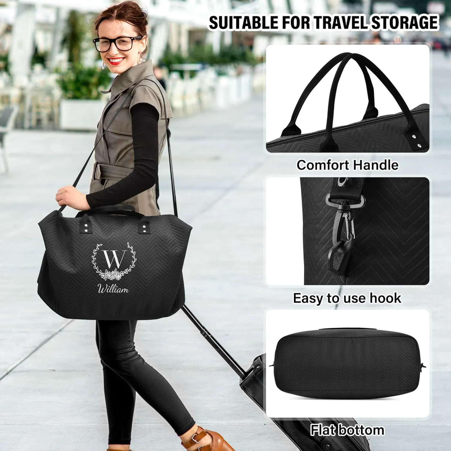Black Custom Travel Duffel Bag with Toiletry Bag Personalized Weekender Bag for Trips Sports Business Large Gym Duffel Bag Overnight Bag for Women & Men