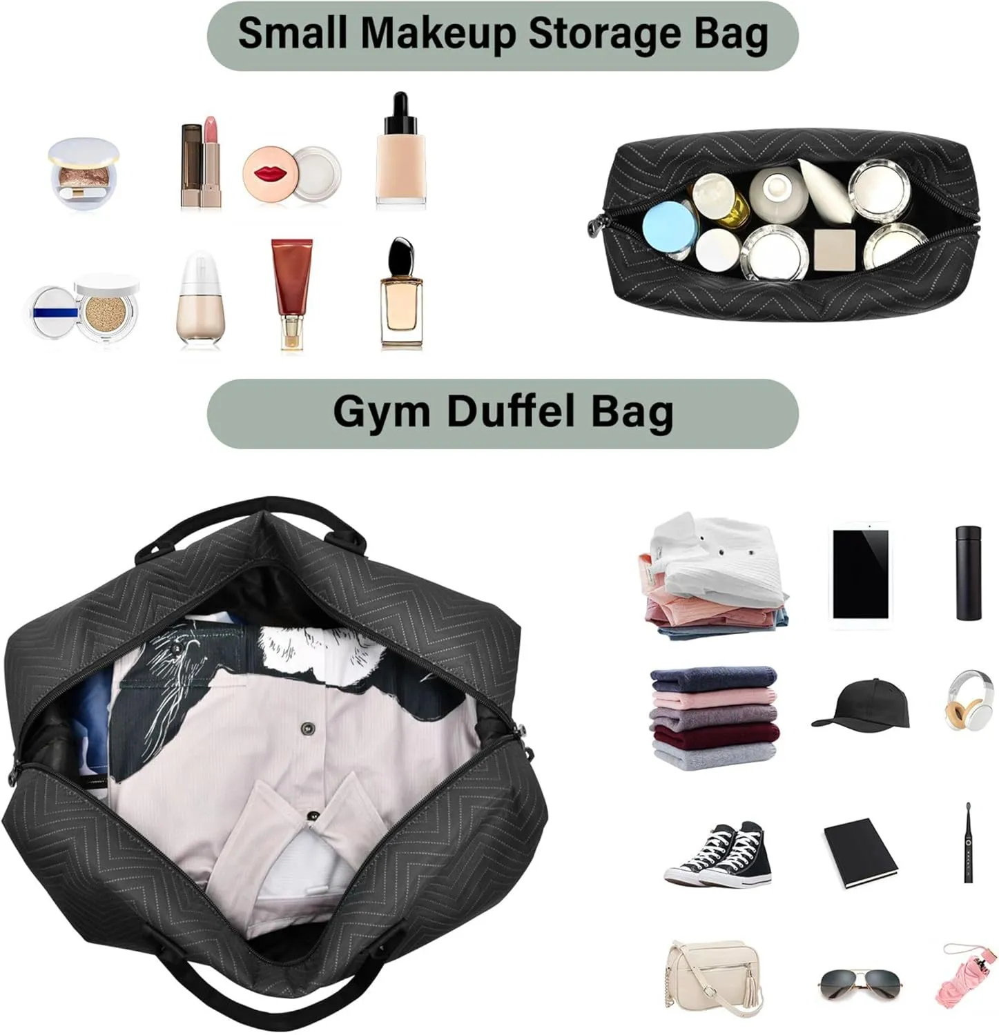 Black Custom Travel Duffel Bag with Toiletry Bag Personalized Weekender Bag for Trips Sports Business Large Gym Duffel Bag Overnight Bag for Women & Men