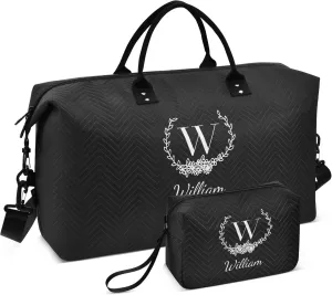 Black Custom Travel Duffel Bag with Toiletry Bag Personalized Weekender Bag for Trips Sports Business Large Gym Duffel Bag Overnight Bag for Women & Men