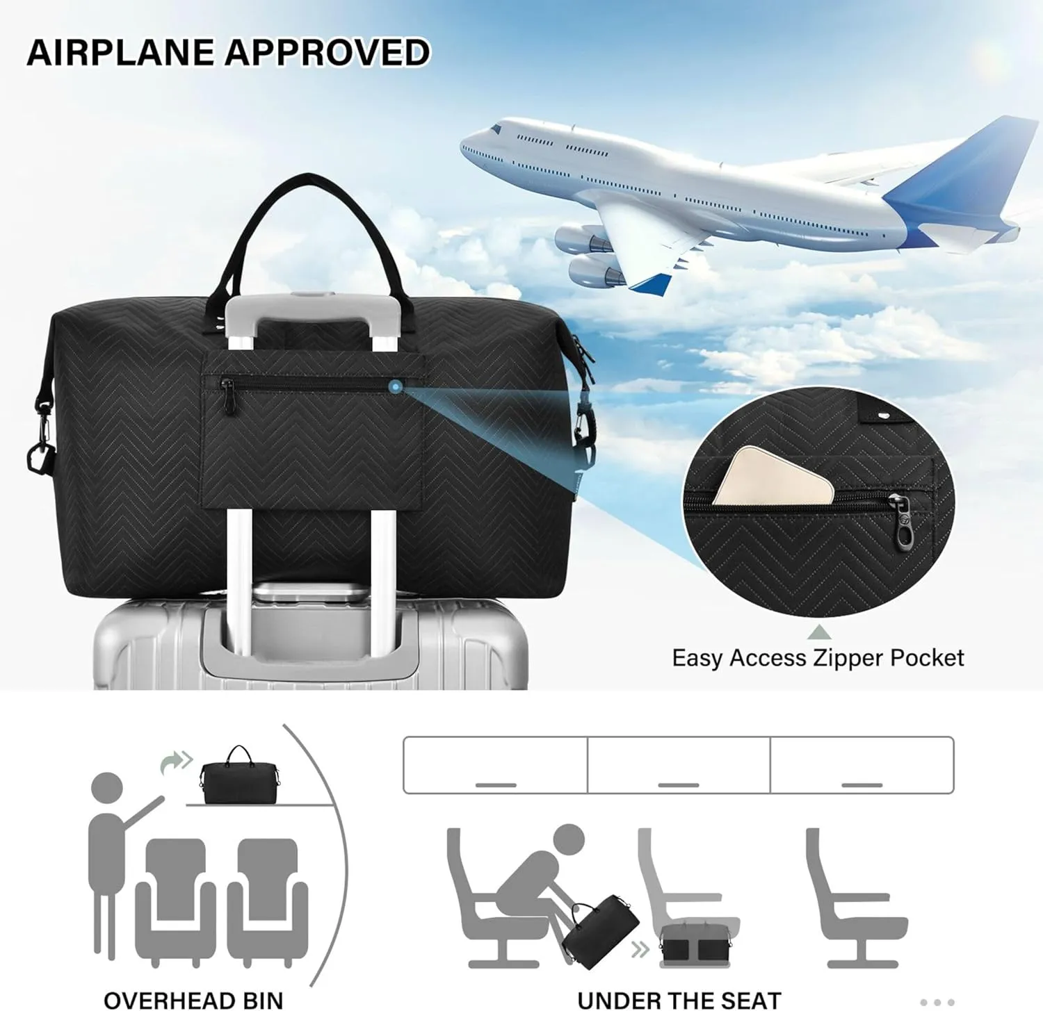 Black Custom Travel Duffel Bag with Toiletry Bag Personalized Weekender Bag for Trips Sports Business Large Gym Duffel Bag Overnight Bag for Women & Men