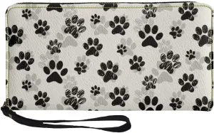 Black Dog Paws Print Zip Around Clutch For Women Large Capacity Long Wristlet Wallets Card Holder Coin Purse Wallet