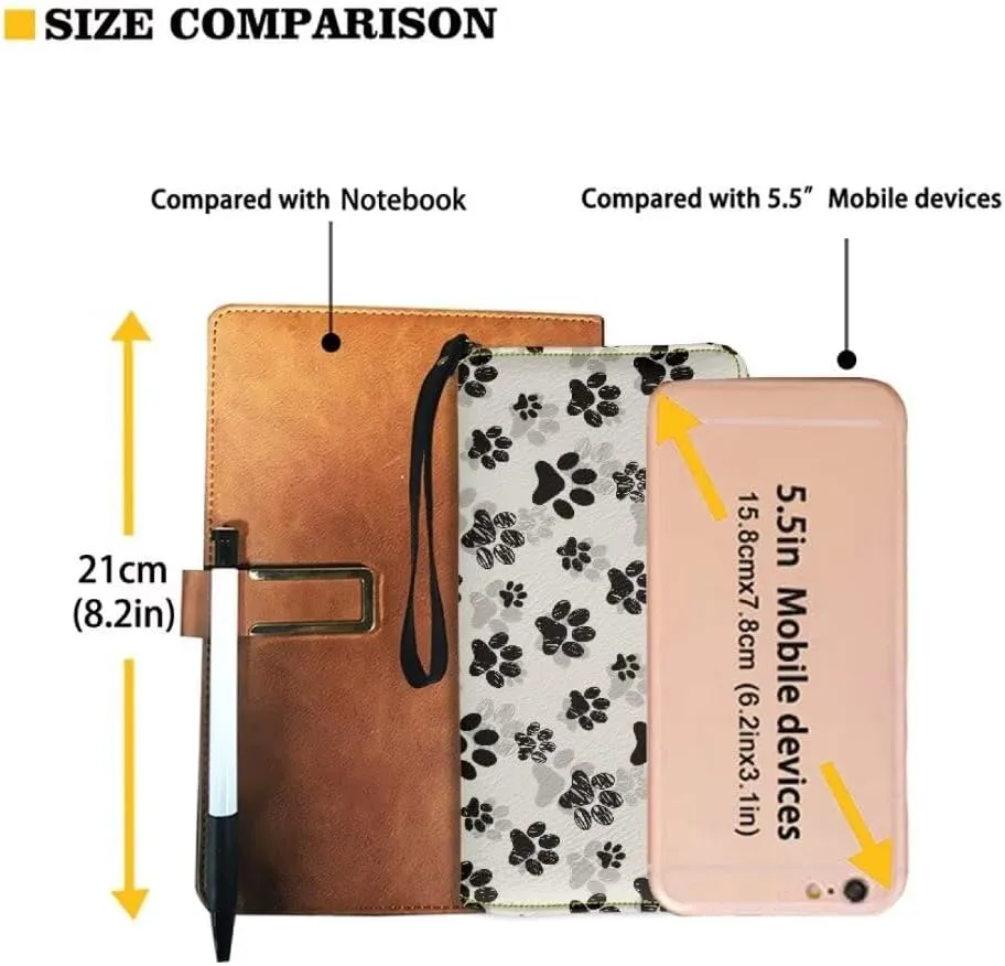 Black Dog Paws Print Zip Around Clutch For Women Large Capacity Long Wristlet Wallets Card Holder Coin Purse Wallet