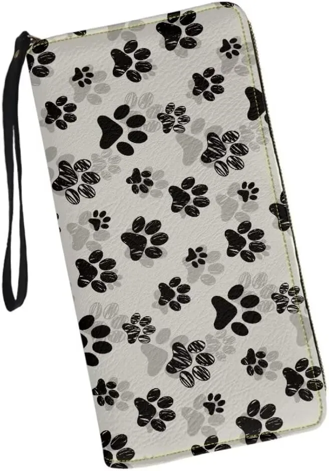 Black Dog Paws Print Zip Around Clutch For Women Large Capacity Long Wristlet Wallets Card Holder Coin Purse Wallet