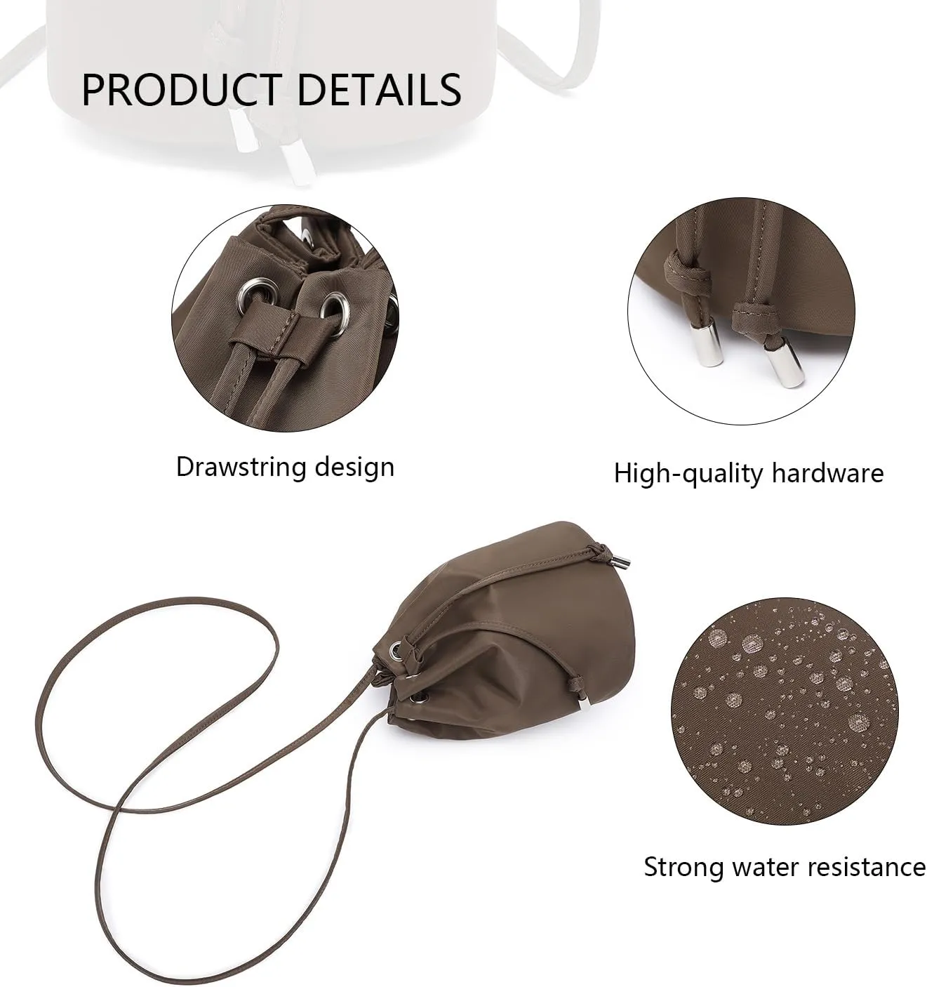 Black Drawstring Crossbody Bag Nylon Fabric Large Capacity Organizer Bag with Gold Tone Hardware
