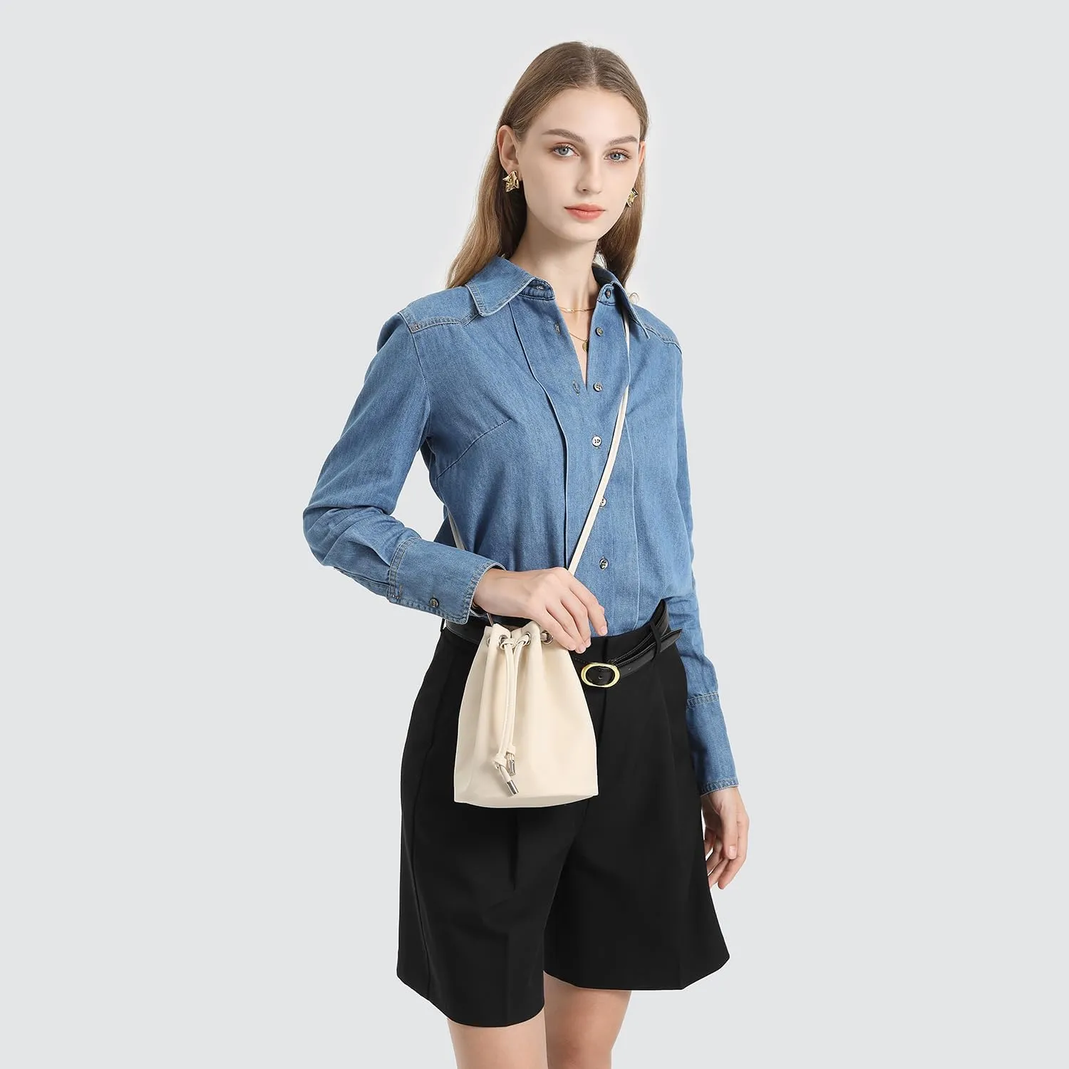 Black Drawstring Crossbody Bag Nylon Fabric Large Capacity Organizer Bag with Gold Tone Hardware