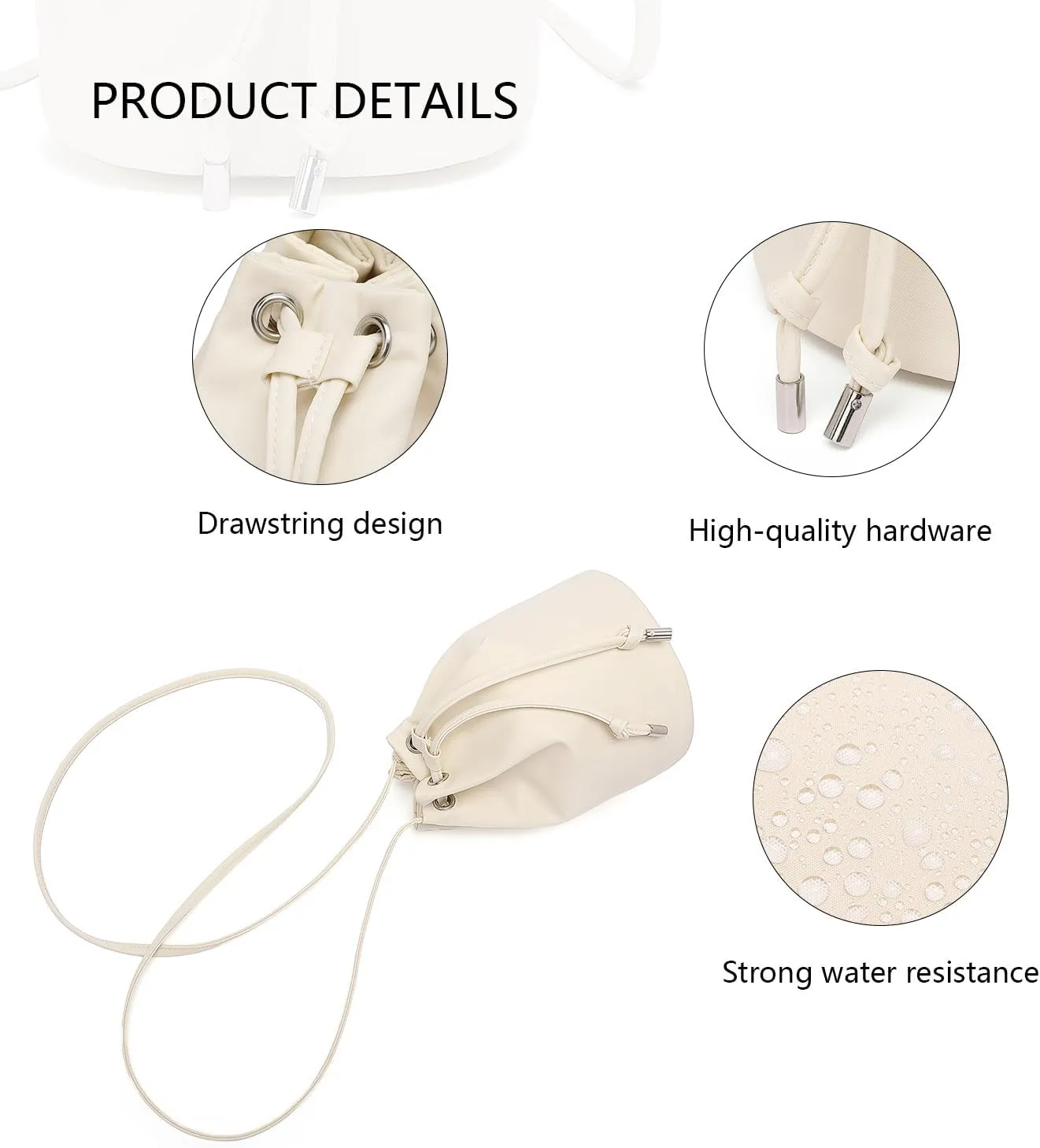 Black Drawstring Crossbody Bag Nylon Fabric Large Capacity Organizer Bag with Gold Tone Hardware