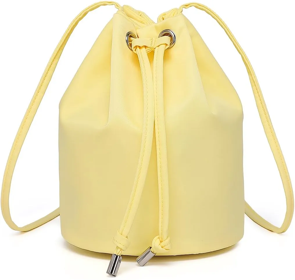Black Drawstring Crossbody Bag Nylon Fabric Large Capacity Organizer Bag with Gold Tone Hardware