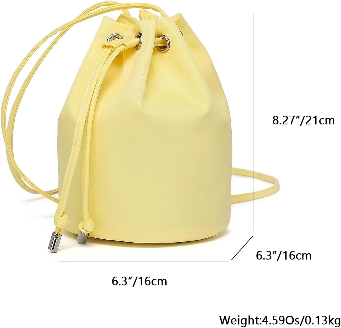 Black Drawstring Crossbody Bag Nylon Fabric Large Capacity Organizer Bag with Gold Tone Hardware