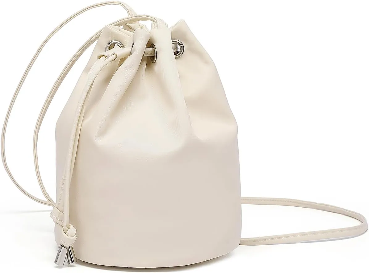 Black Drawstring Crossbody Bag Nylon Fabric Large Capacity Organizer Bag with Gold Tone Hardware