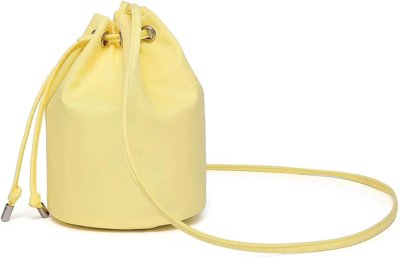Black Drawstring Crossbody Bag Nylon Fabric Large Capacity Organizer Bag with Gold Tone Hardware