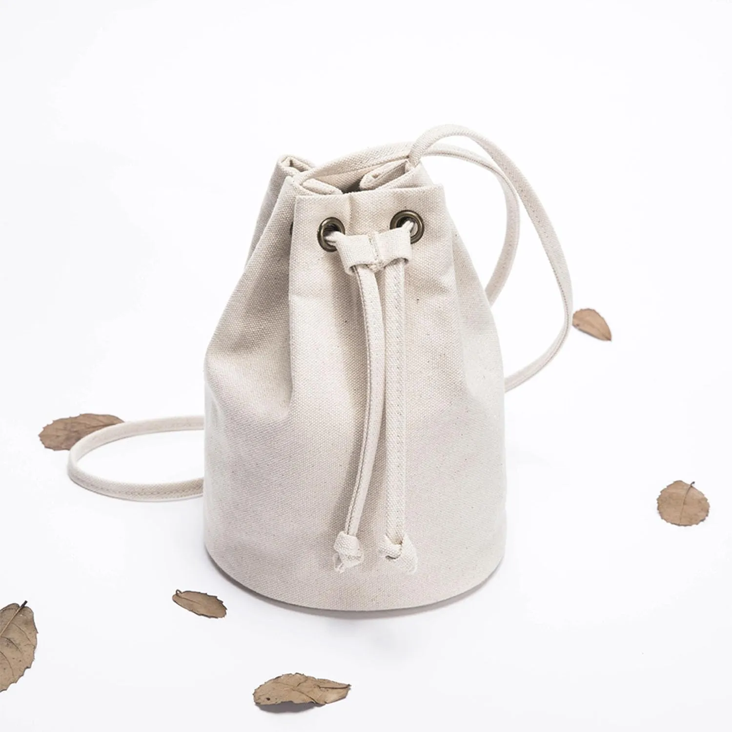 Black Drawstring Crossbody Bag Nylon Fabric Large Capacity Organizer Bag with Gold Tone Hardware
