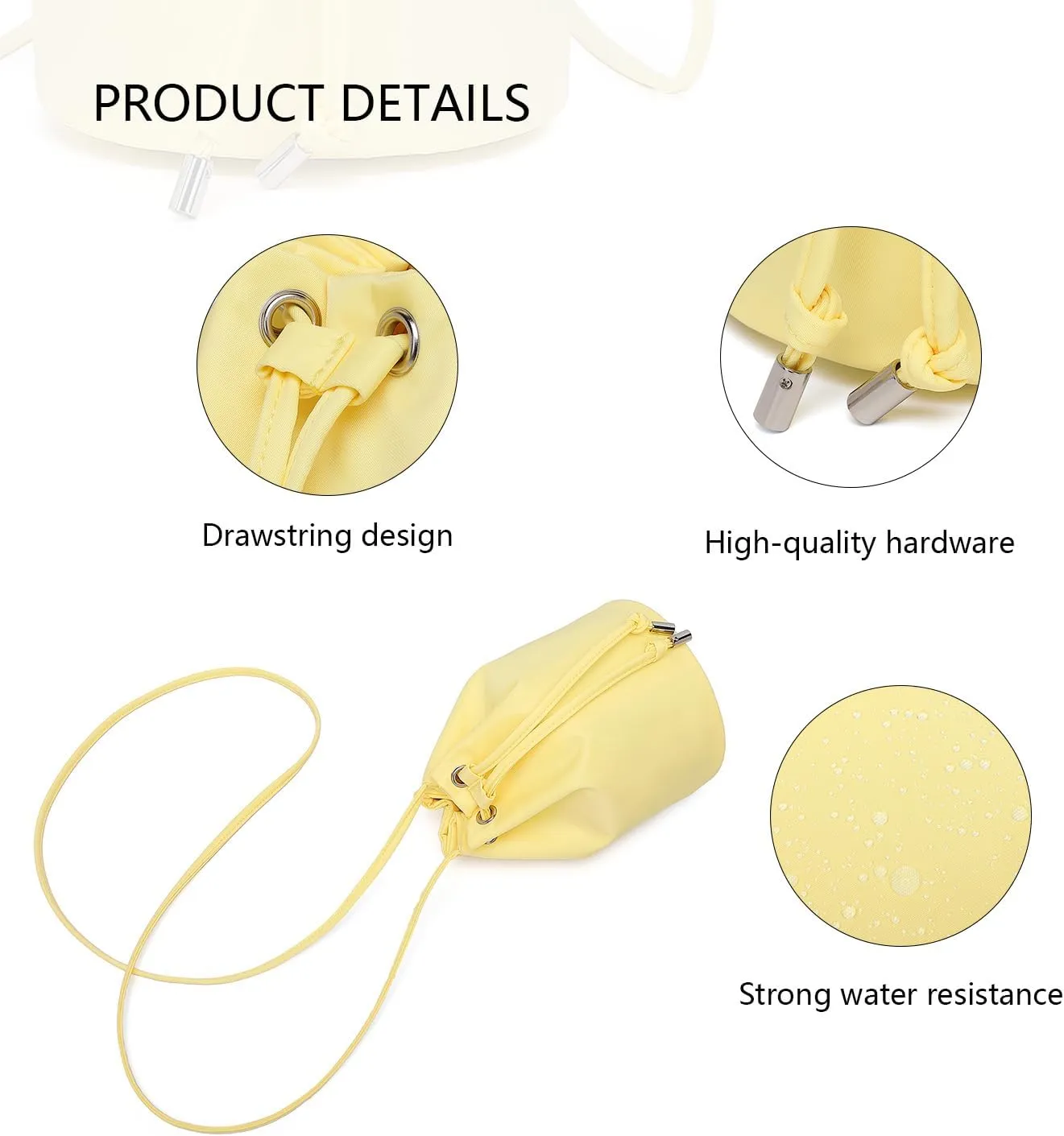 Black Drawstring Crossbody Bag Nylon Fabric Large Capacity Organizer Bag with Gold Tone Hardware