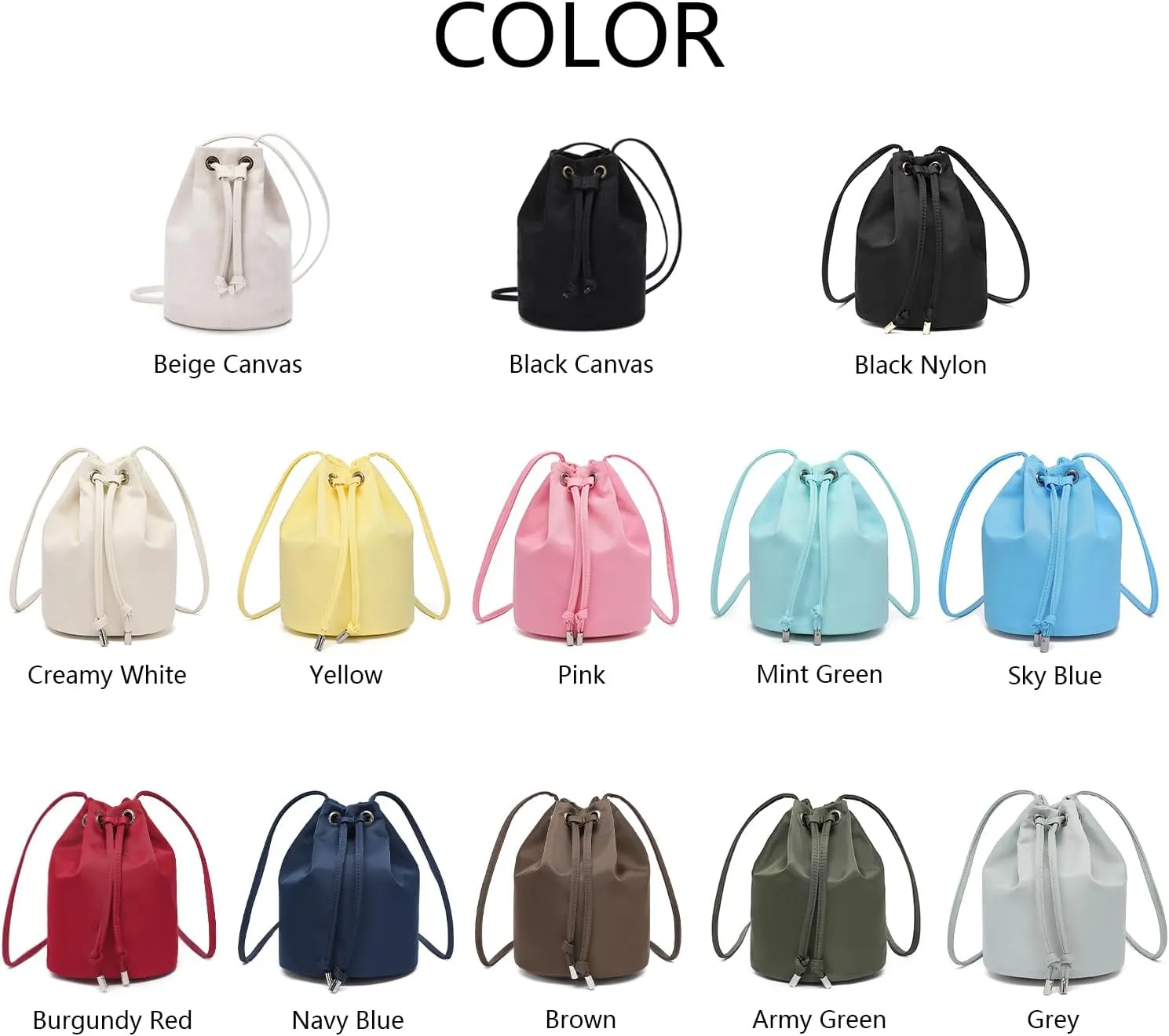 Black Drawstring Crossbody Bag Nylon Fabric Large Capacity Organizer Bag with Gold Tone Hardware