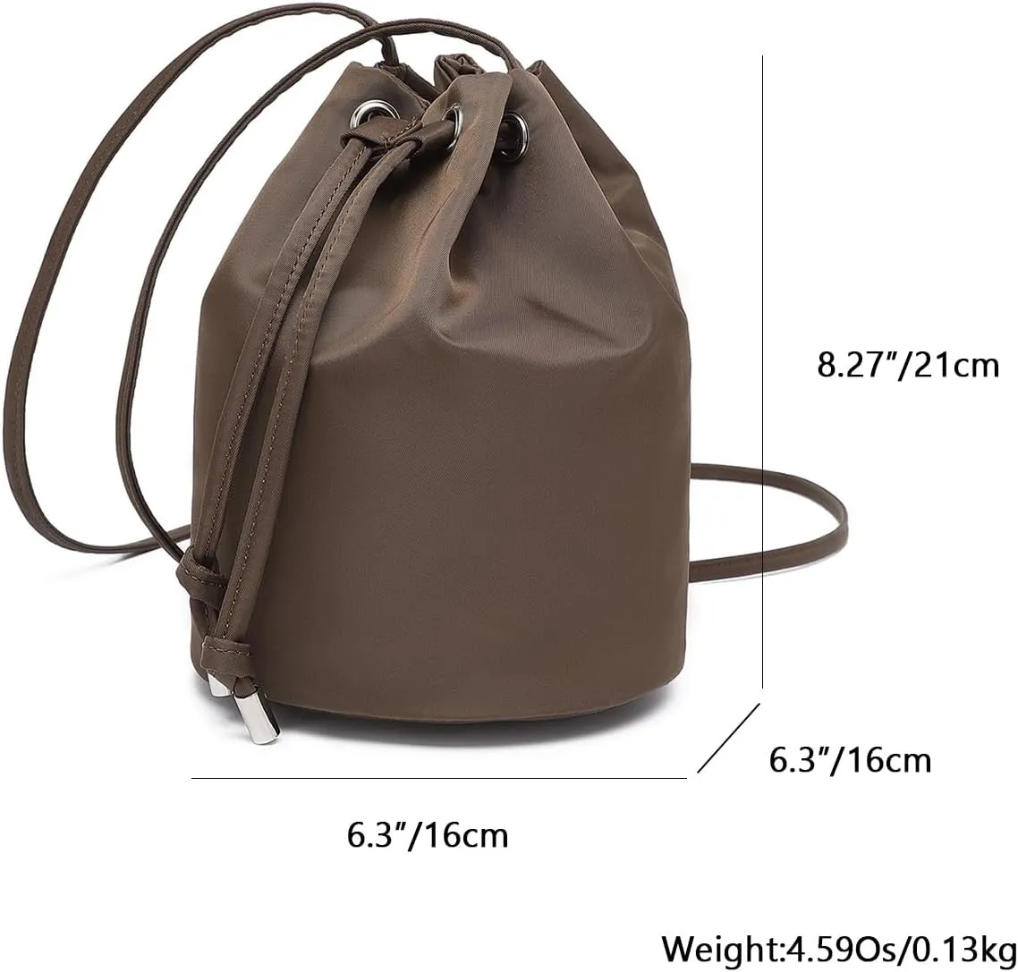 Black Drawstring Crossbody Bag Nylon Fabric Large Capacity Organizer Bag with Gold Tone Hardware