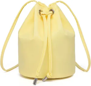 Black Drawstring Crossbody Bag Nylon Fabric Large Capacity Organizer Bag with Gold Tone Hardware