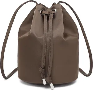 Black Drawstring Crossbody Bag Nylon Fabric Large Capacity Organizer Bag with Gold Tone Hardware