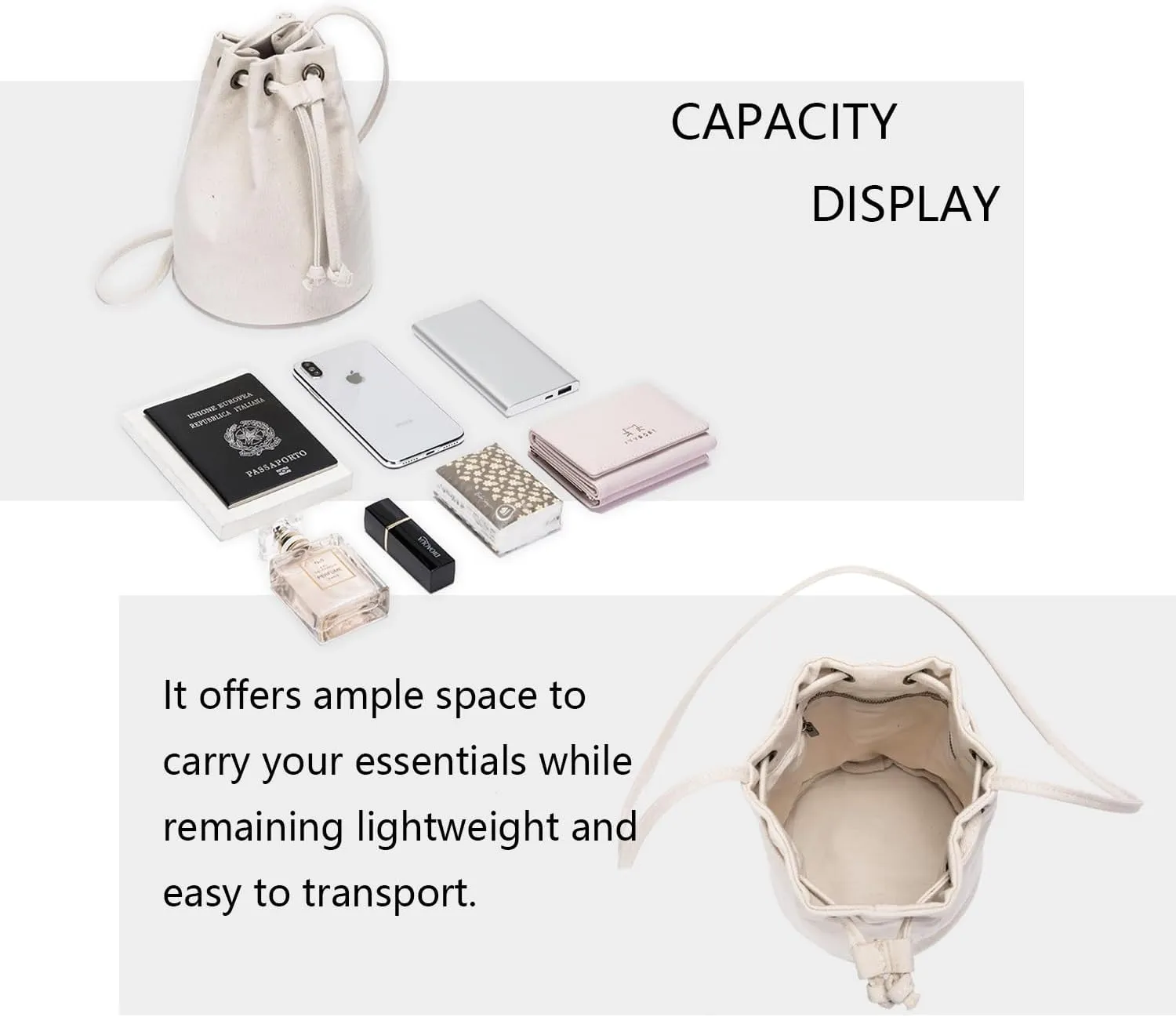 Black Drawstring Crossbody Bag Nylon Fabric Large Capacity Organizer Bag with Gold Tone Hardware