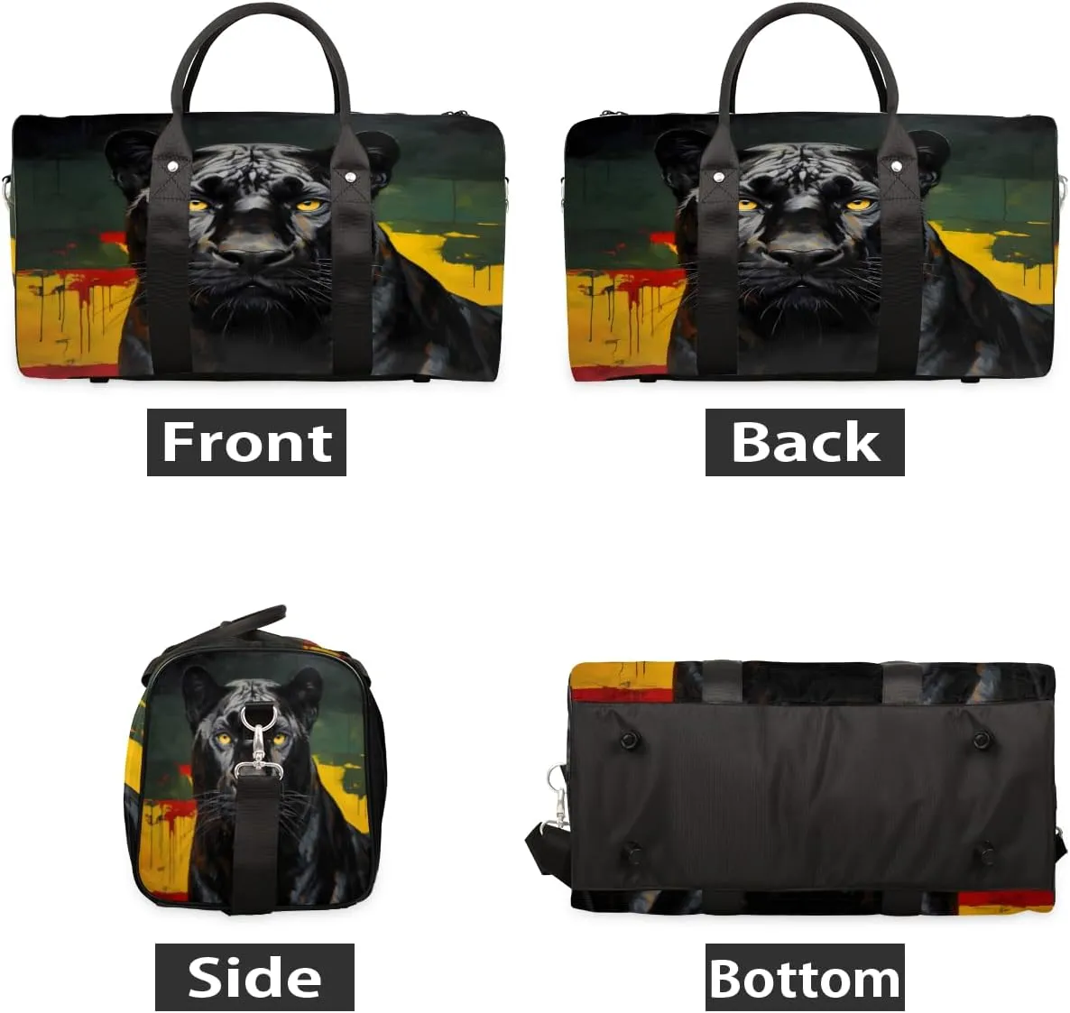 Black Panther Dog Travel Duffle Bag, Sports Gym Bags for Women Men, Carry On Weekender Overnight Workout Airplane Trips Bag