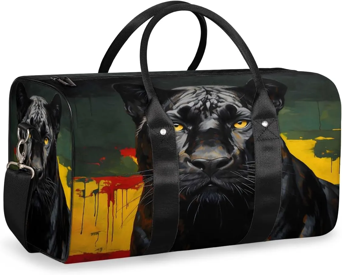 Black Panther Dog Travel Duffle Bag, Sports Gym Bags for Women Men, Carry On Weekender Overnight Workout Airplane Trips Bag