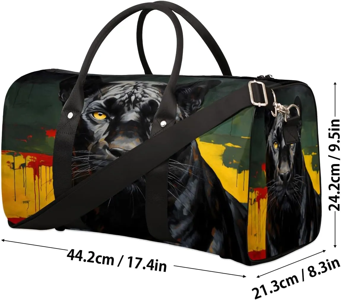 Black Panther Dog Travel Duffle Bag, Sports Gym Bags for Women Men, Carry On Weekender Overnight Workout Airplane Trips Bag