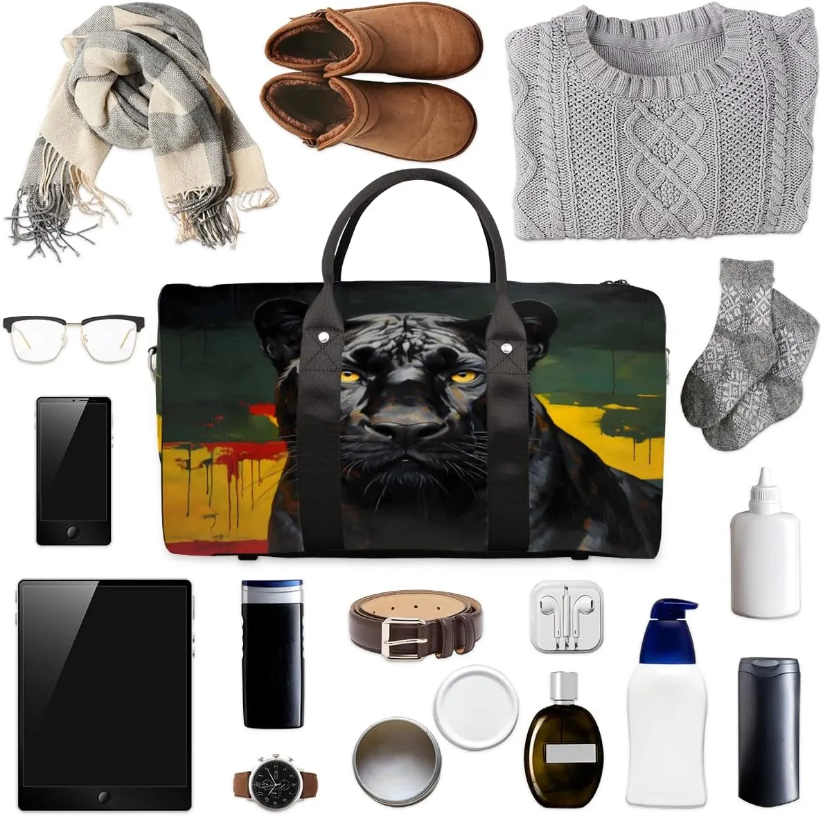 Black Panther Dog Travel Duffle Bag, Sports Gym Bags for Women Men, Carry On Weekender Overnight Workout Airplane Trips Bag