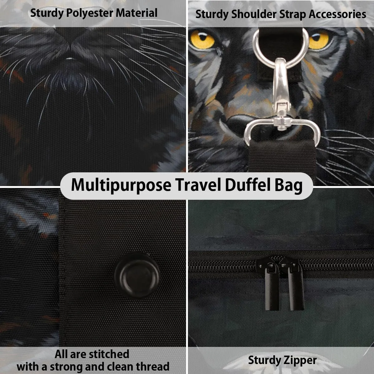 Black Panther Dog Travel Duffle Bag, Sports Gym Bags for Women Men, Carry On Weekender Overnight Workout Airplane Trips Bag