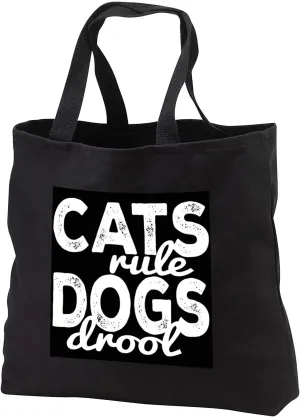 Black Tote Bag JUMBO 20w x 15h x 5d - Cats Rule Dogs Drool Quotes and Sayings