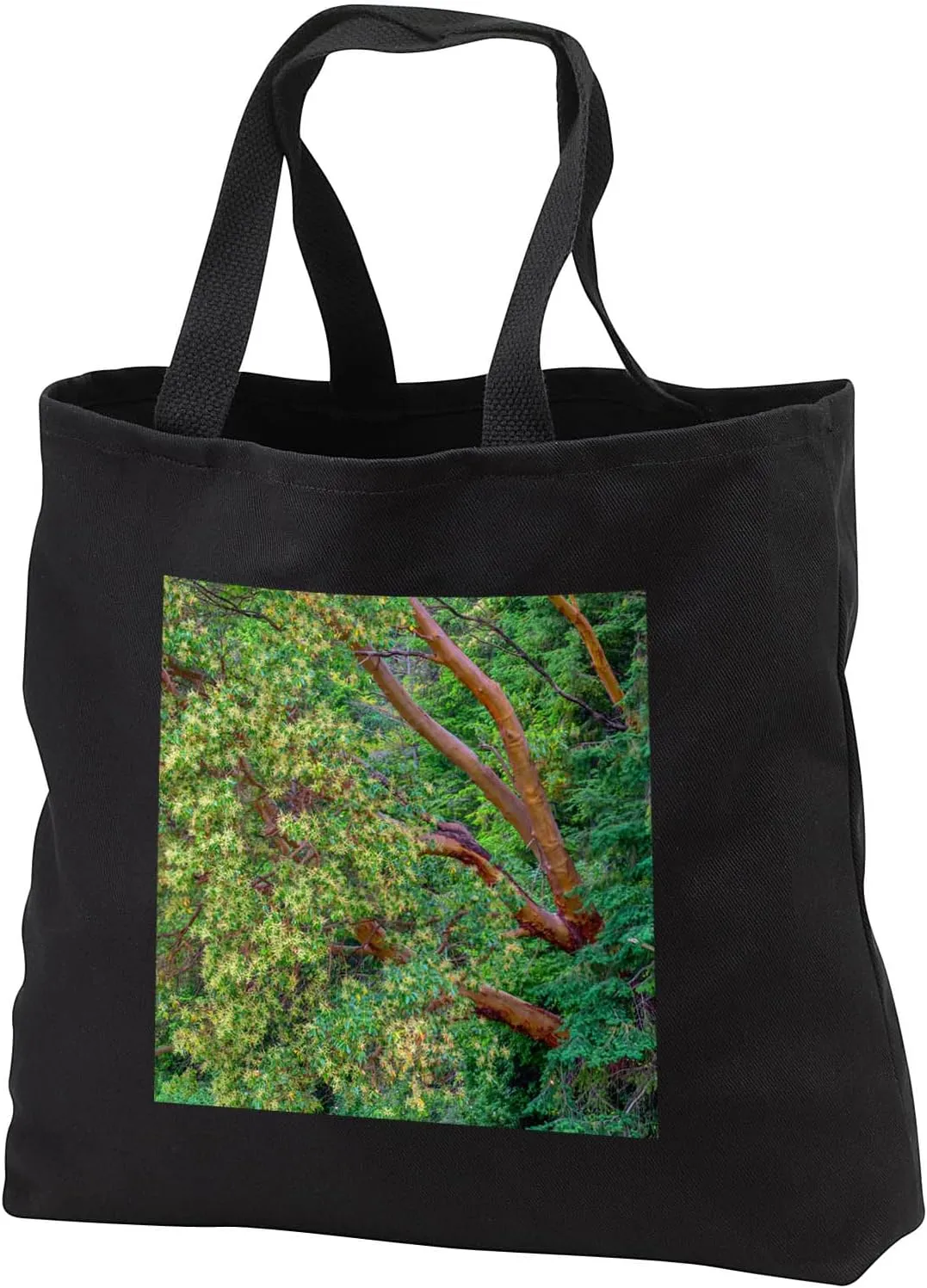 Black Tote Bag JUMBO 20w x 15h x 5d - Washington, San Juan Island, English Camp, Pacific madrone trees. Forests
