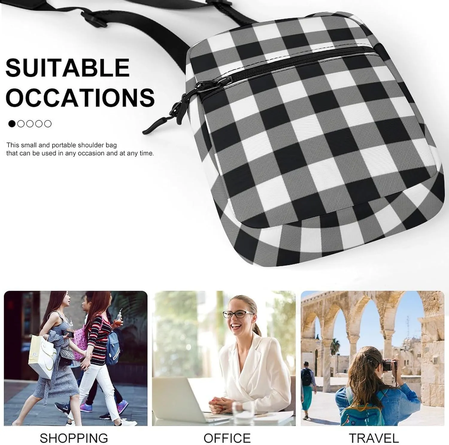 Black White Buffalo Detachable Shoulder Strap Small Shoulder Bag Unisex