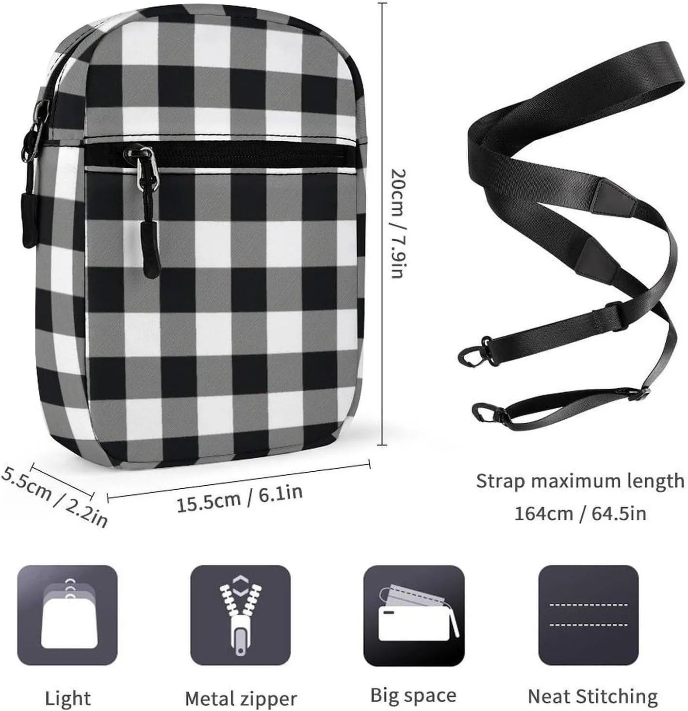 Black White Buffalo Detachable Shoulder Strap Small Shoulder Bag Unisex