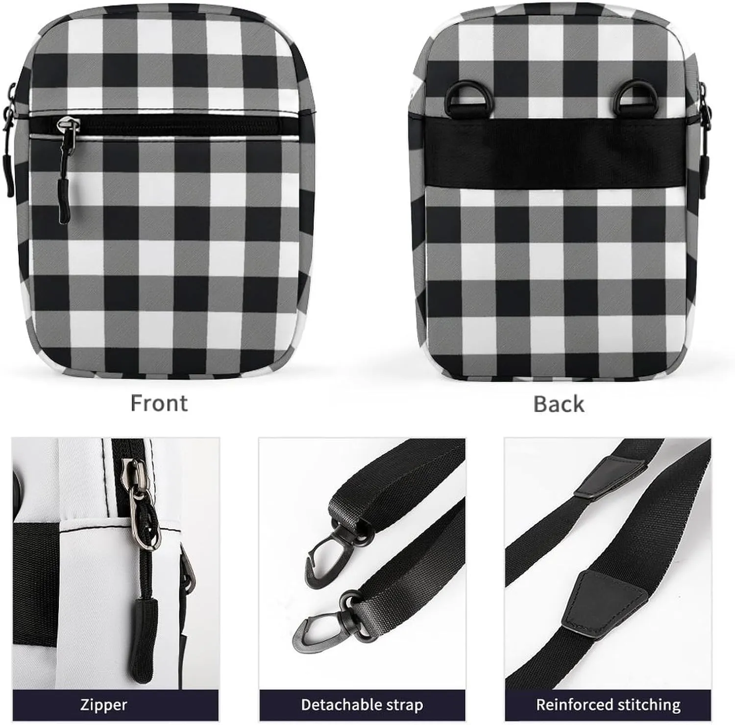 Black White Buffalo Detachable Shoulder Strap Small Shoulder Bag Unisex