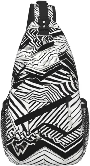 Black White Tan Zigzag Print Cross Chest Bag Diagonally For Short-Distance Travel And Daily Use