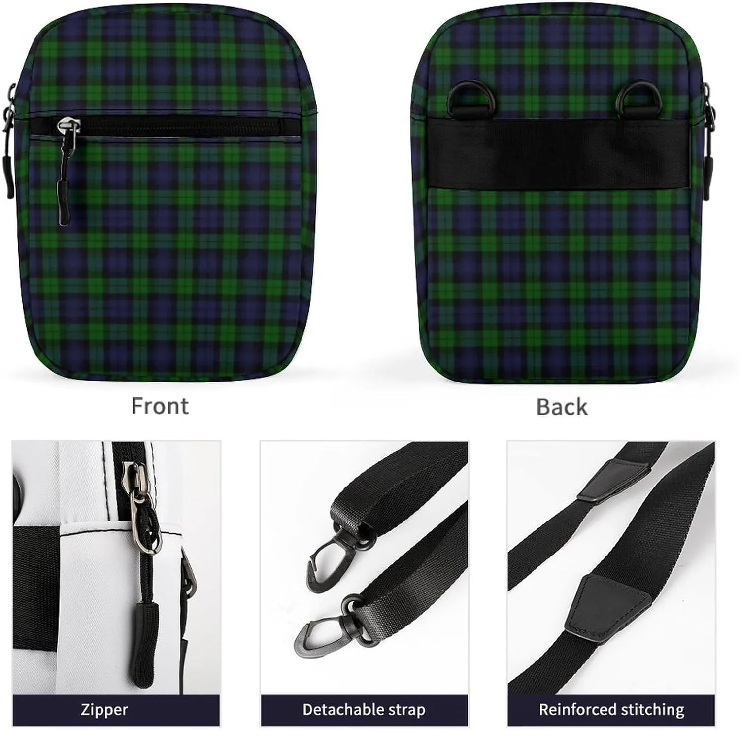 BlackWatch Tartan Plaid Detachable Shoulder Strap Small Shoulder Bag Unisex
