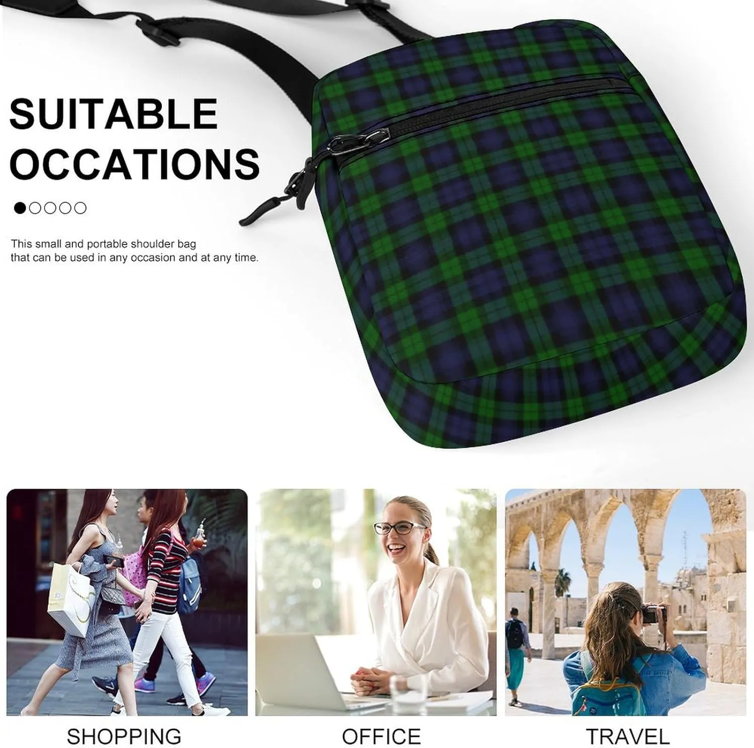 BlackWatch Tartan Plaid Detachable Shoulder Strap Small Shoulder Bag Unisex
