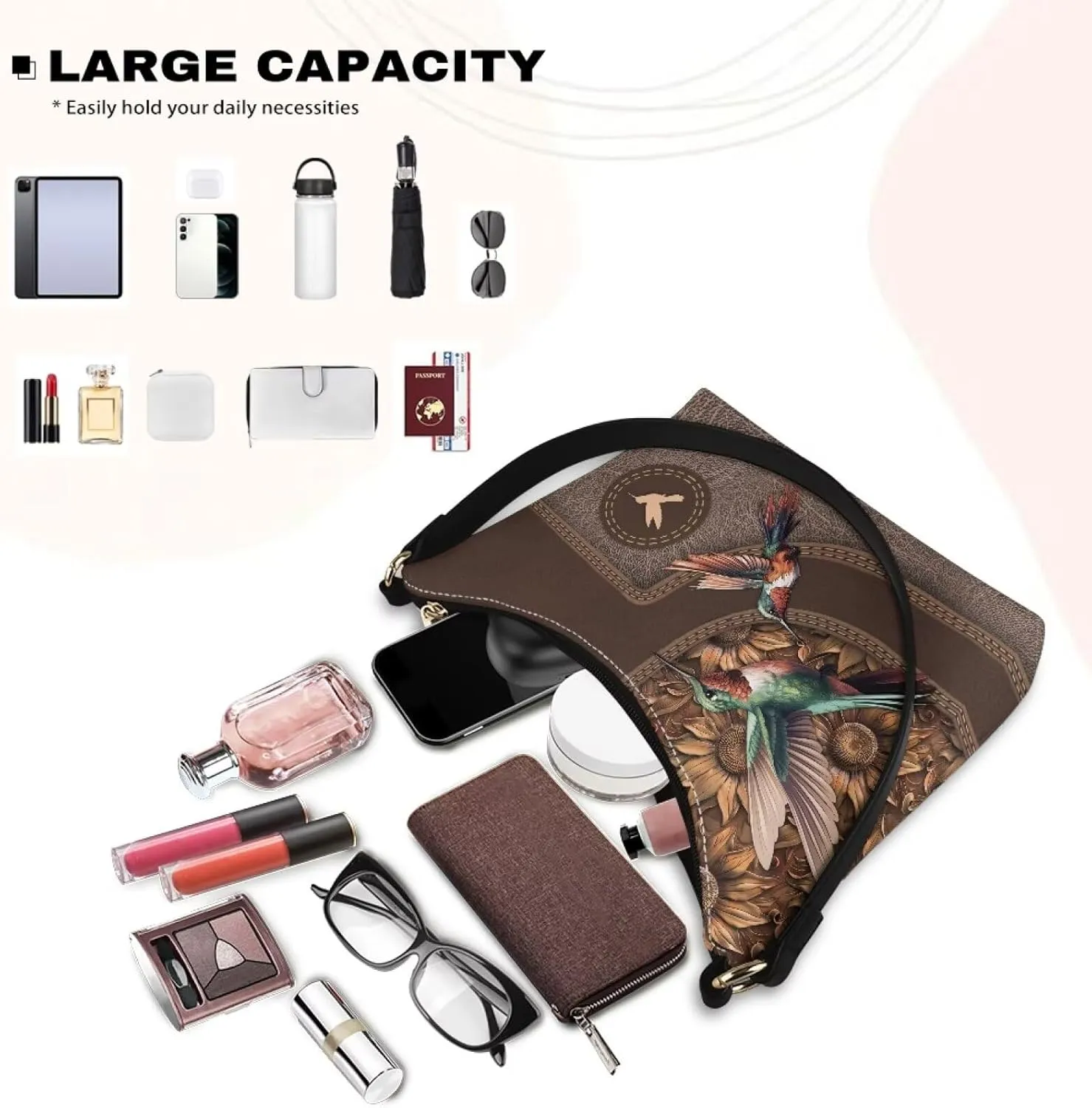BLeather Underarm Bag for Women Shoulder Handbag with Zipper Fashion Travel Purse