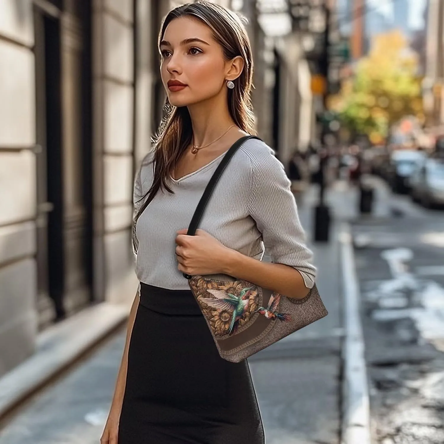 BLeather Underarm Bag for Women Shoulder Handbag with Zipper Fashion Travel Purse
