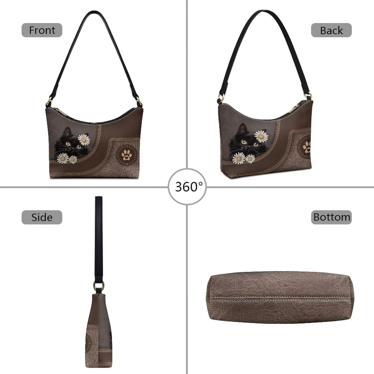 BLeather Underarm Bag for Women Shoulder Handbag with Zipper Fashion Travel Purse