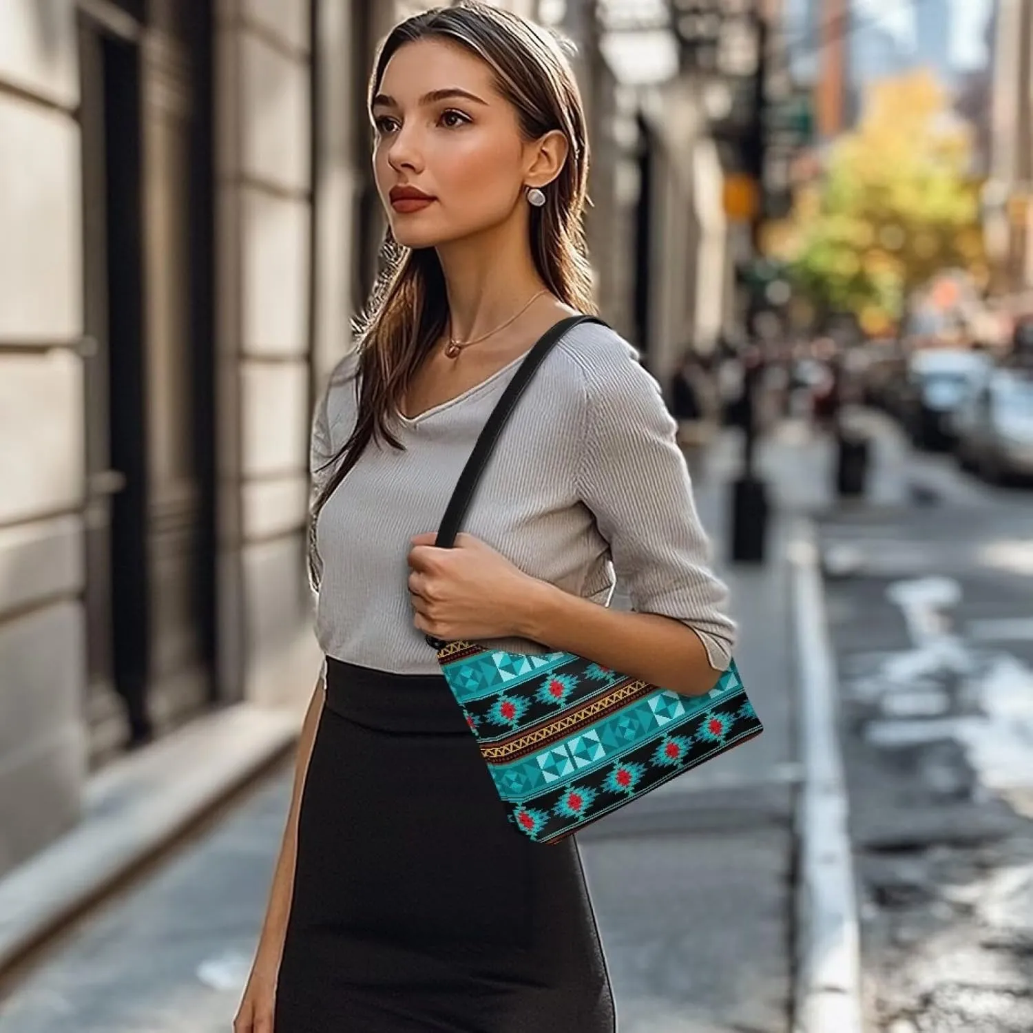 BLeather Underarm Bag for Women Shoulder Handbag with Zipper Fashion Travel Purse