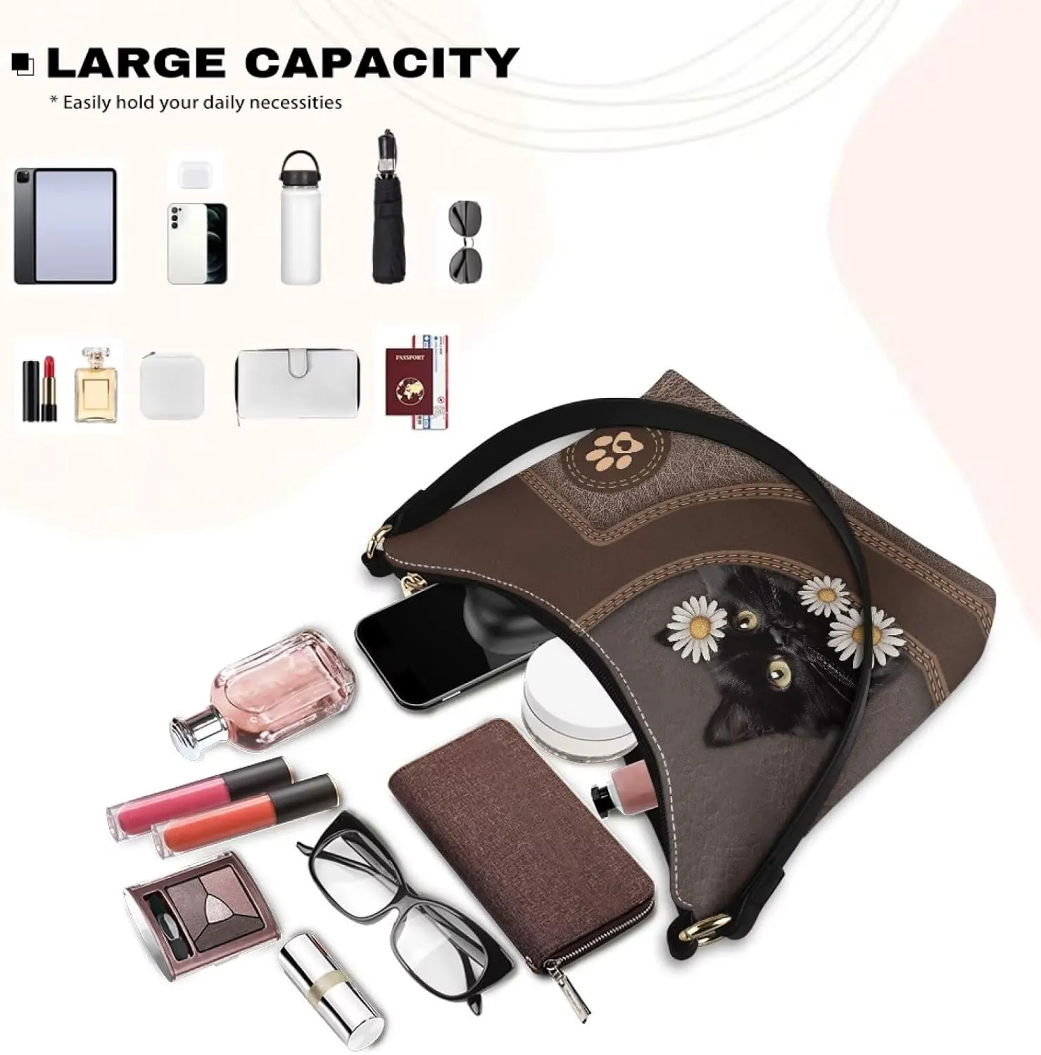 BLeather Underarm Bag for Women Shoulder Handbag with Zipper Fashion Travel Purse